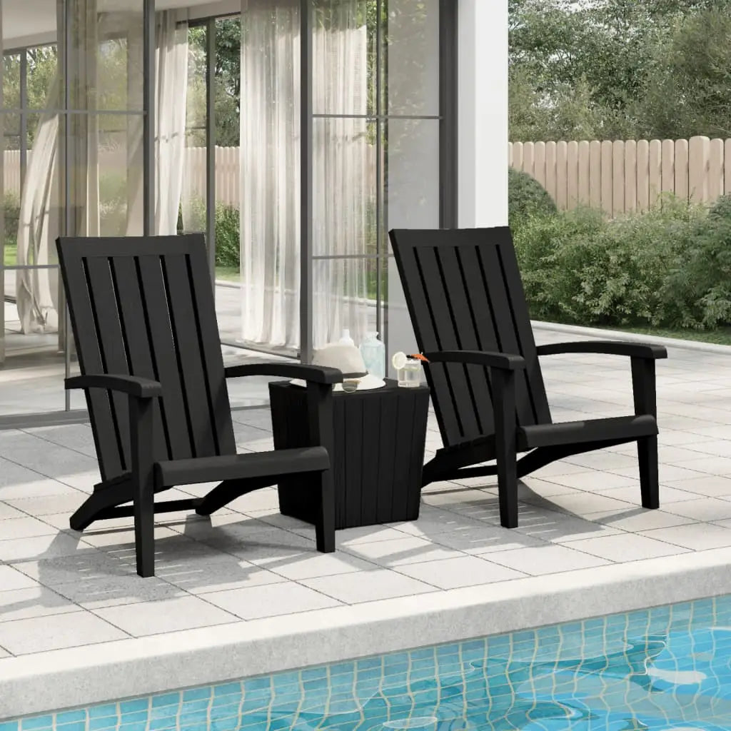 vidaXL Adirondack Chair Outdoor Furniture Lawn Chair for Deck Polypropylene - Black / 2 pcs - Outdoor Chair