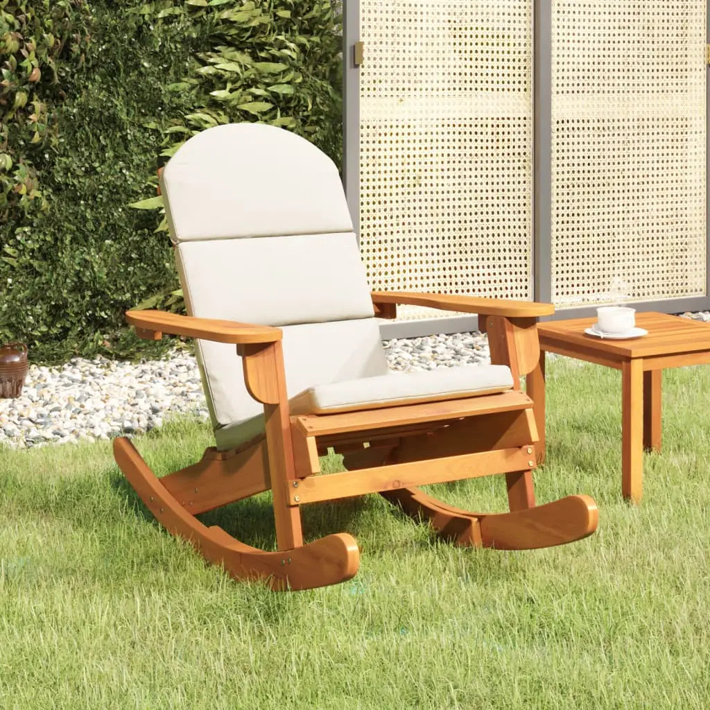 vidaXL Adirondack Rocking Chair Porch Rocker with High Back Solid Wood Acacia - Brown and cream - Rocking Chair