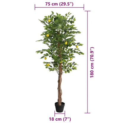 vidaXL Artificial Lemon Tree with 3 Trunks Green 33.5’’ PP - Artificial Tree