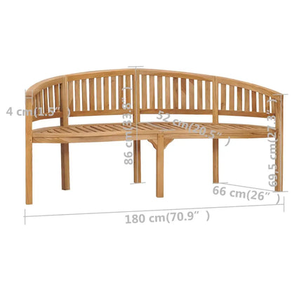 vidaXL Banana Bench Outdoor Patio Banana Bench with Armrest Solid Wood Teak - Outdoor Bench