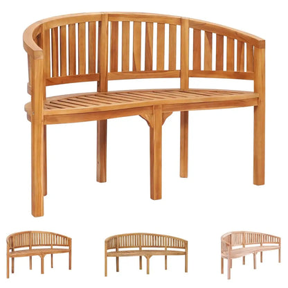 vidaXL Banana Bench Outdoor Patio Banana Bench with Armrest Solid Wood Teak - Outdoor Bench