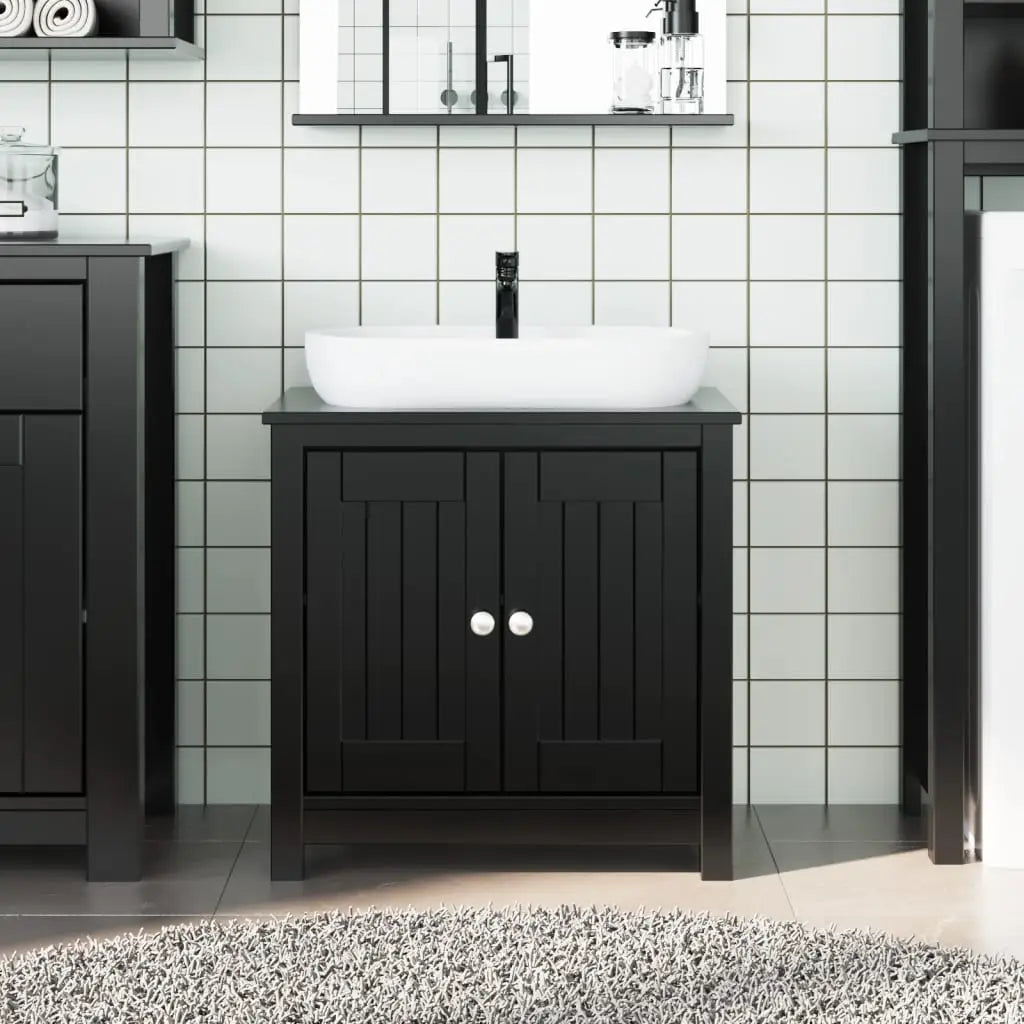 vidaXL Bathroom Sink Cabinet Vanity Cabinet Cupboard BERG Solid Wood Pine - Black / 1 piece - Furniture > Furniture