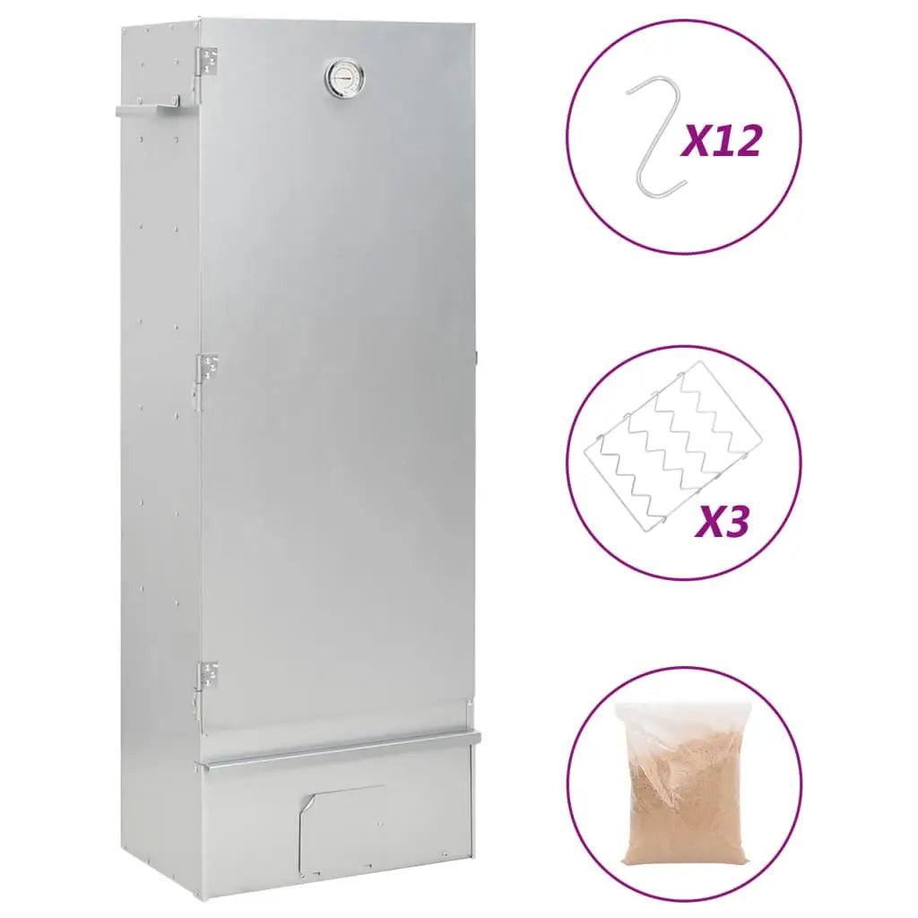vidaXL BBQ Oven Smoker with Wood Chips 17.5’’x11.4’’x43.3’’ Galvanized Steel - Home & Garden > Kitchen & Dining >