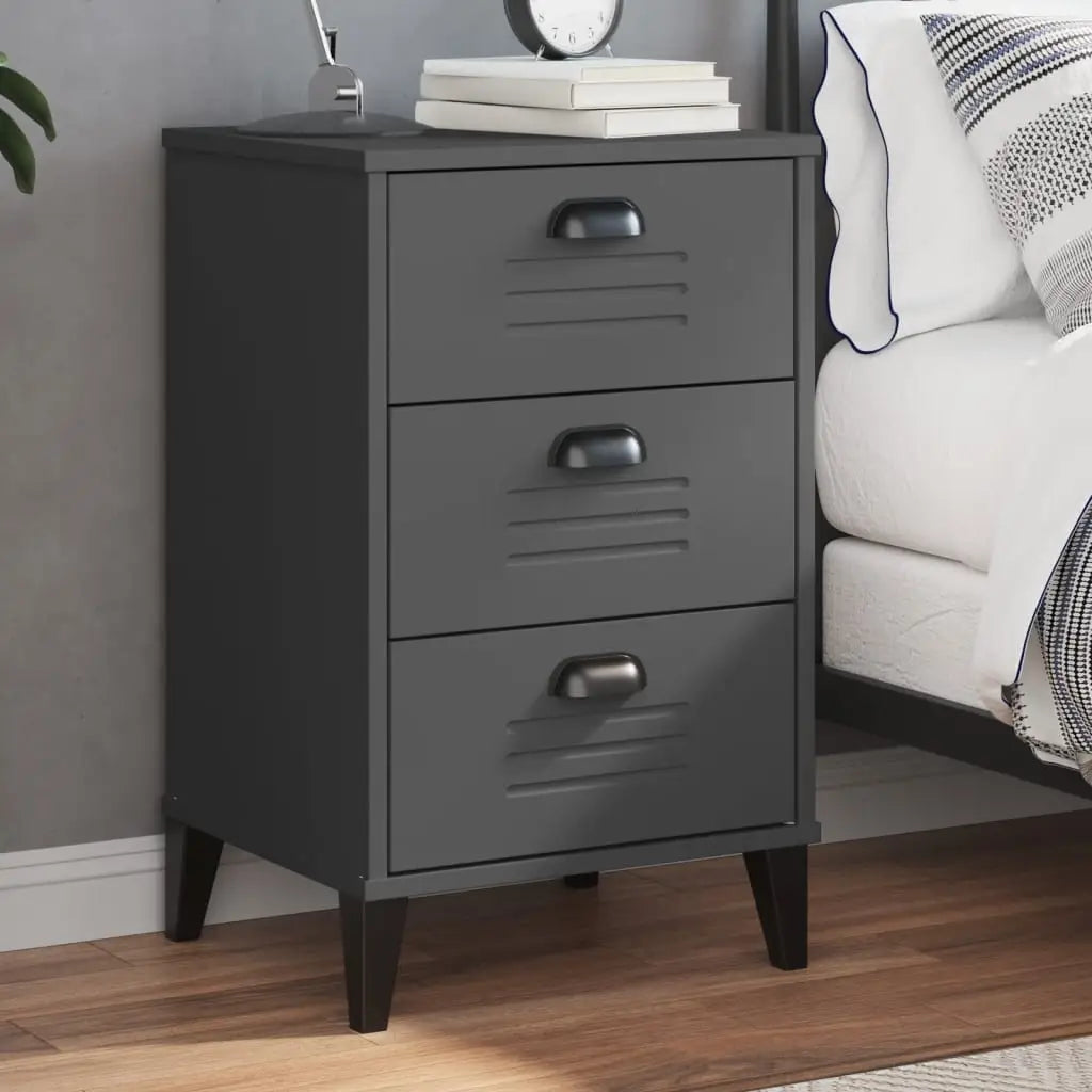 vidaXL Bedside Cabinet Accent End Table Bedroom Furniture Solid Wood Pine - Anthracite grey / 1 pcs - Nightstand