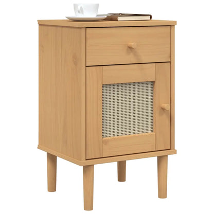 vidaXL Bedside Cabinet Furniture for Bedroom SENJA Rattan Look Solid Wood Pine - Nightstand