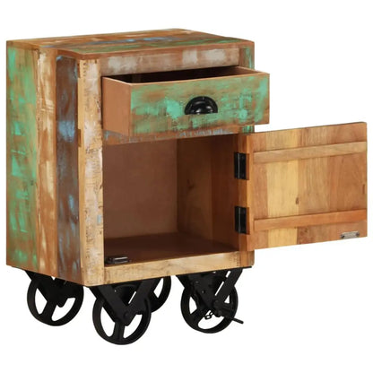 vidaXL Bedside Cabinet with Wheels 15.7’’x11.8’’x22.4’’ Solid Reclaimed Wood - Nightstands