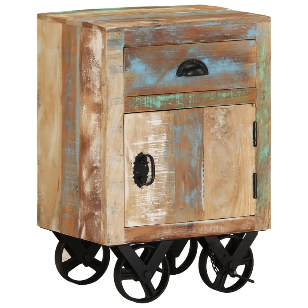 vidaXL Bedside Cabinet with Wheels 15.7’’x11.8’’x22.4’’ Solid Reclaimed Wood - Nightstands