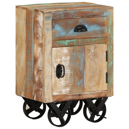 vidaXL Bedside Cabinet with Wheels 15.7’’x11.8’’x22.4’’ Solid Reclaimed Wood - Nightstands