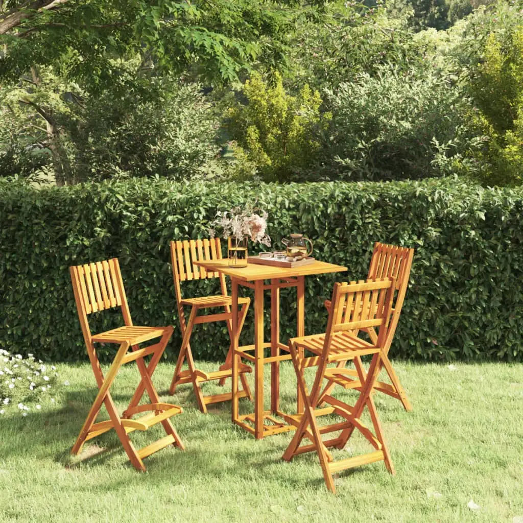 vidaXL Bistro Set Outdoor Patio Bistro Table and Chair Set Solid Wood Acacia - 5 piece - Outdoor Furniture Set