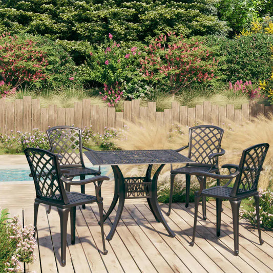 vidaXL Bistro Set Patio Table and Chair Bistro Table Outdoor Cast Aluminum - Black / 5 piece - Bistro Set