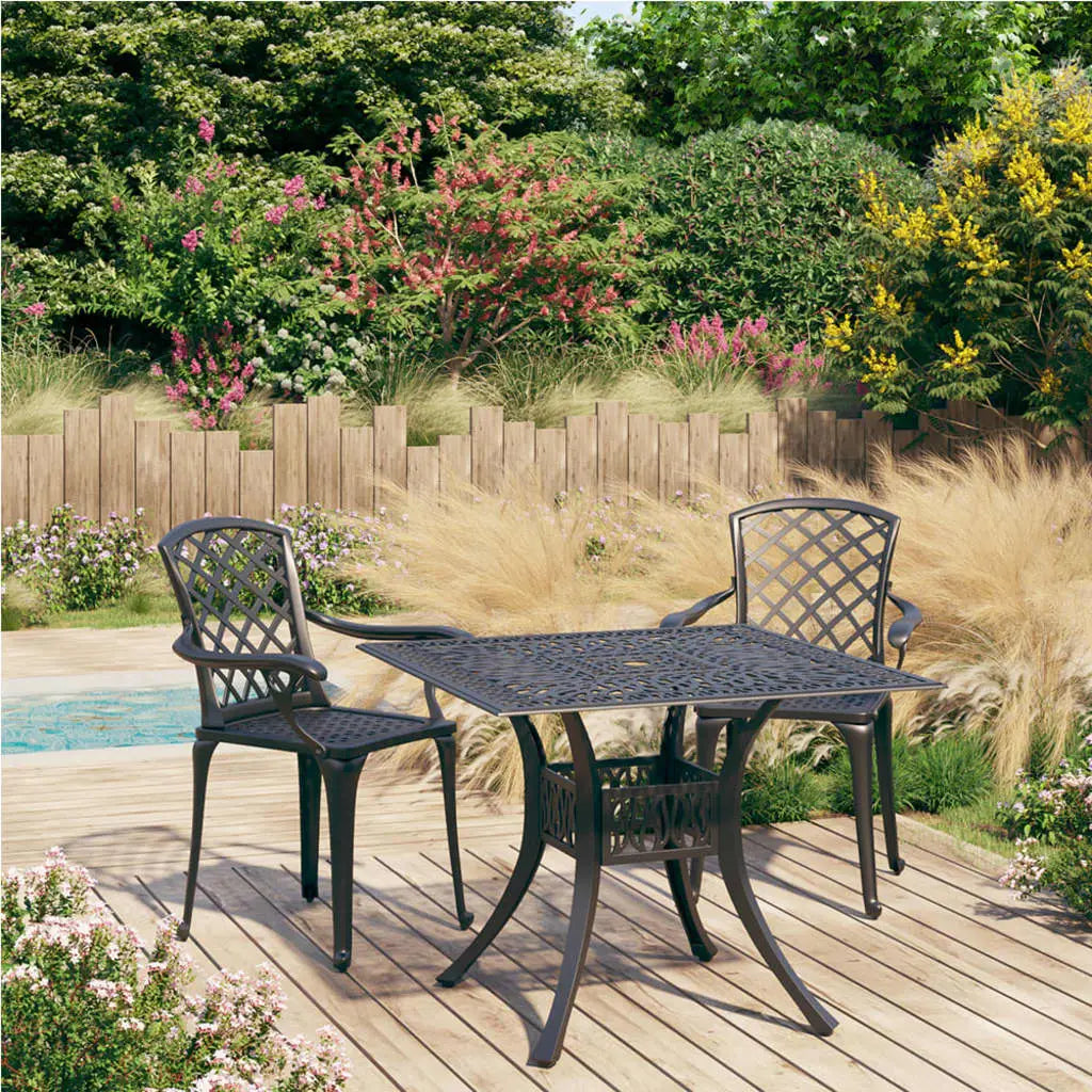 vidaXL Bistro Set Patio Table and Chair Bistro Table Outdoor Cast Aluminum - Black / 3 piece - Bistro Set