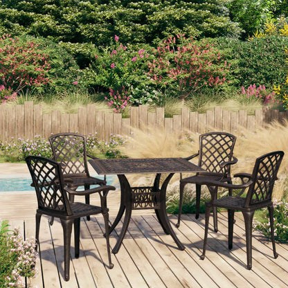 vidaXL Bistro Set Patio Table and Chair Bistro Table Outdoor Cast Aluminum - Bronze / 5 piece - Bistro Set