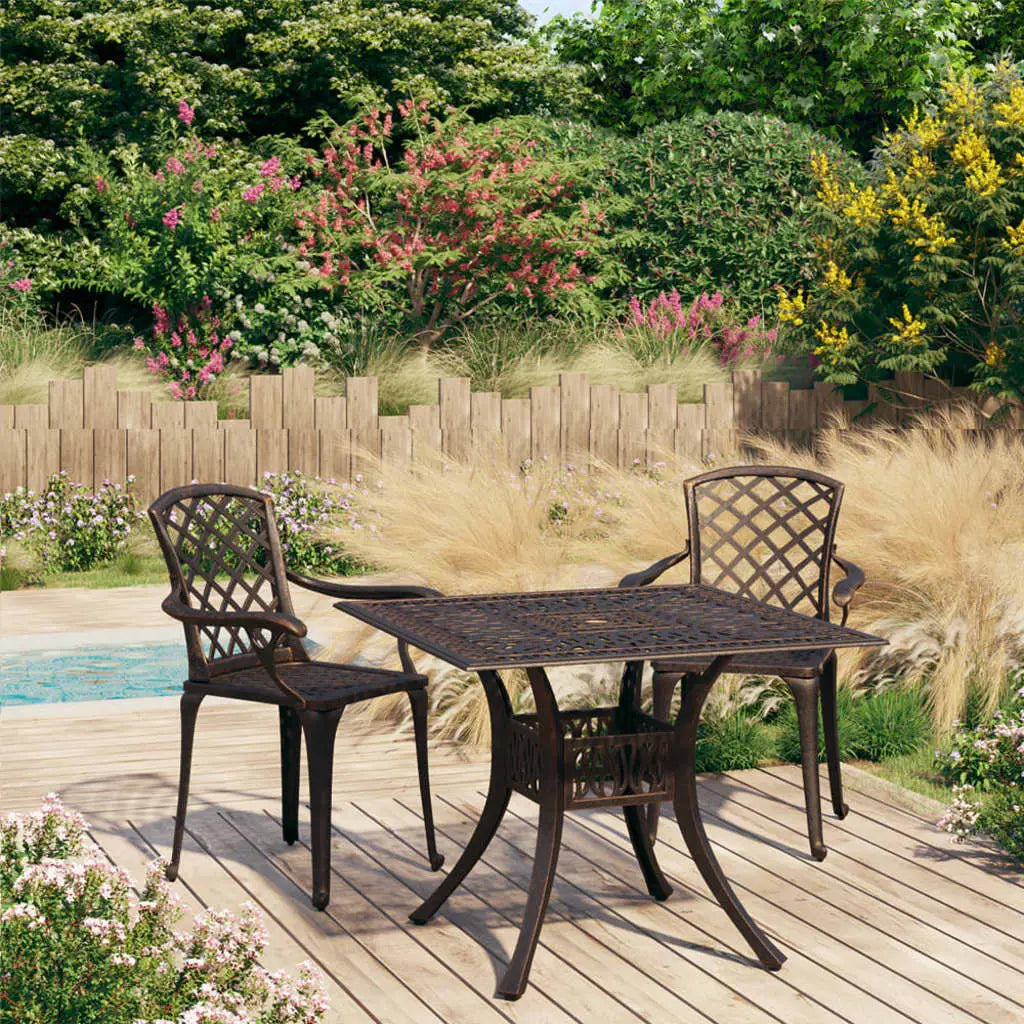 vidaXL Bistro Set Patio Table and Chair Bistro Table Outdoor Cast Aluminum - Bronze / 3 piece - Bistro Set