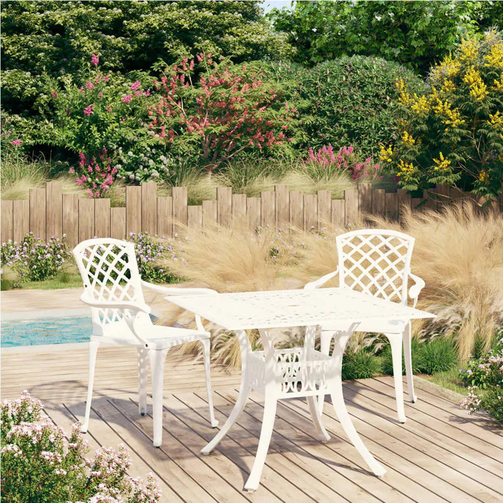 vidaXL Bistro Set Patio Table and Chair Bistro Table Outdoor Cast Aluminum - White / 3 piece - Bistro Set
