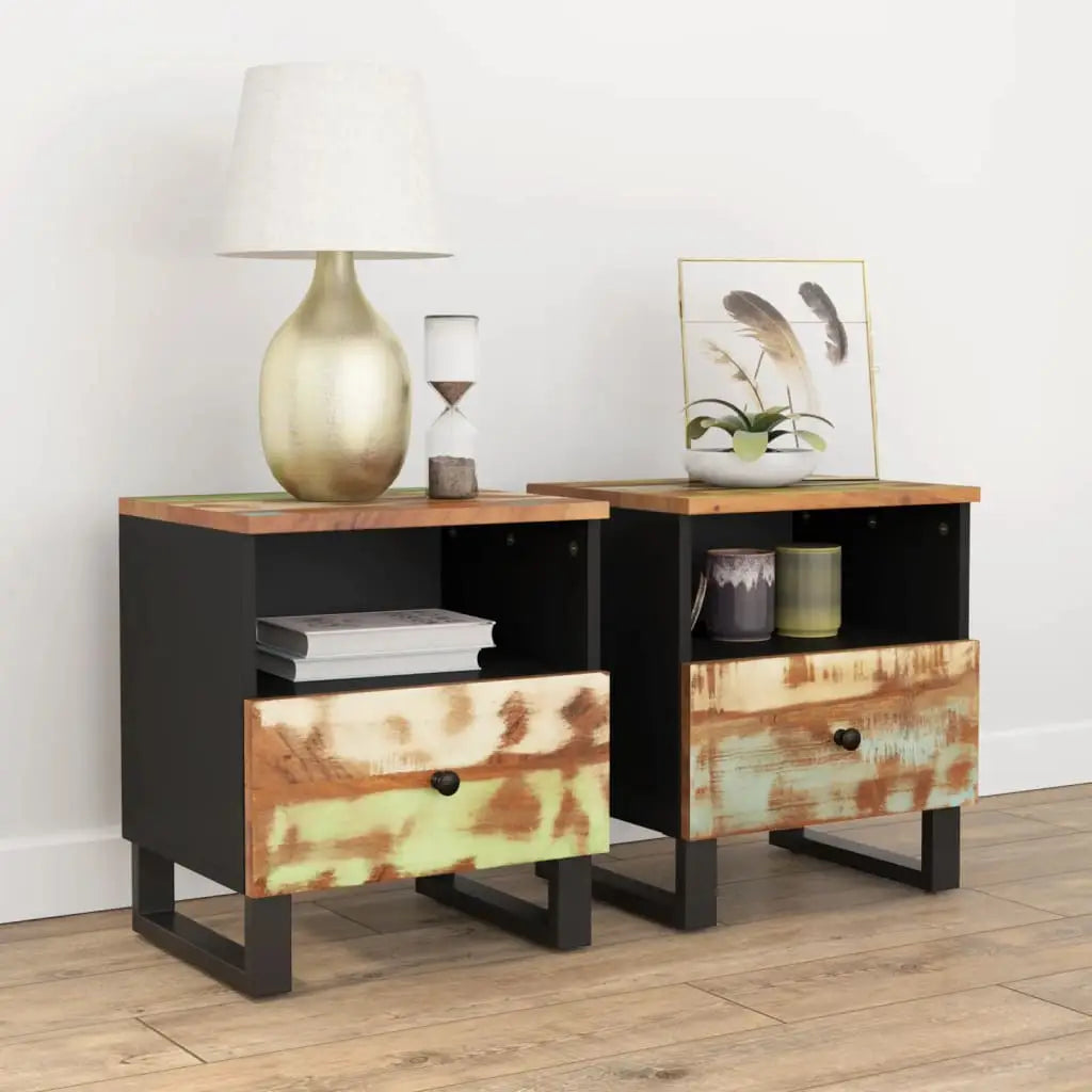 vidaXL Cabinet Storage Accent Nightstand End Table for Bedroom Solid Wood - Multicolor / 2 pcs - Nightstand