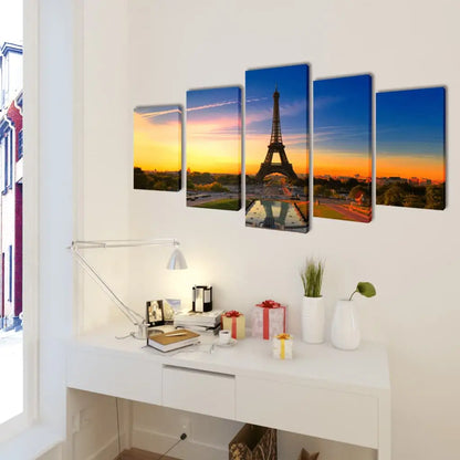 vidaXL Canvas Wall Print Set Eiffel Tower 79’’ x 39’’ - Wall Art
