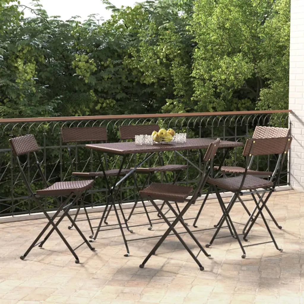 vidaXL Chair Outdoor Bistro Accent Folding Side Chair Poly Rattan and Steel - Brown / 6 pcs - Outdoor Chair