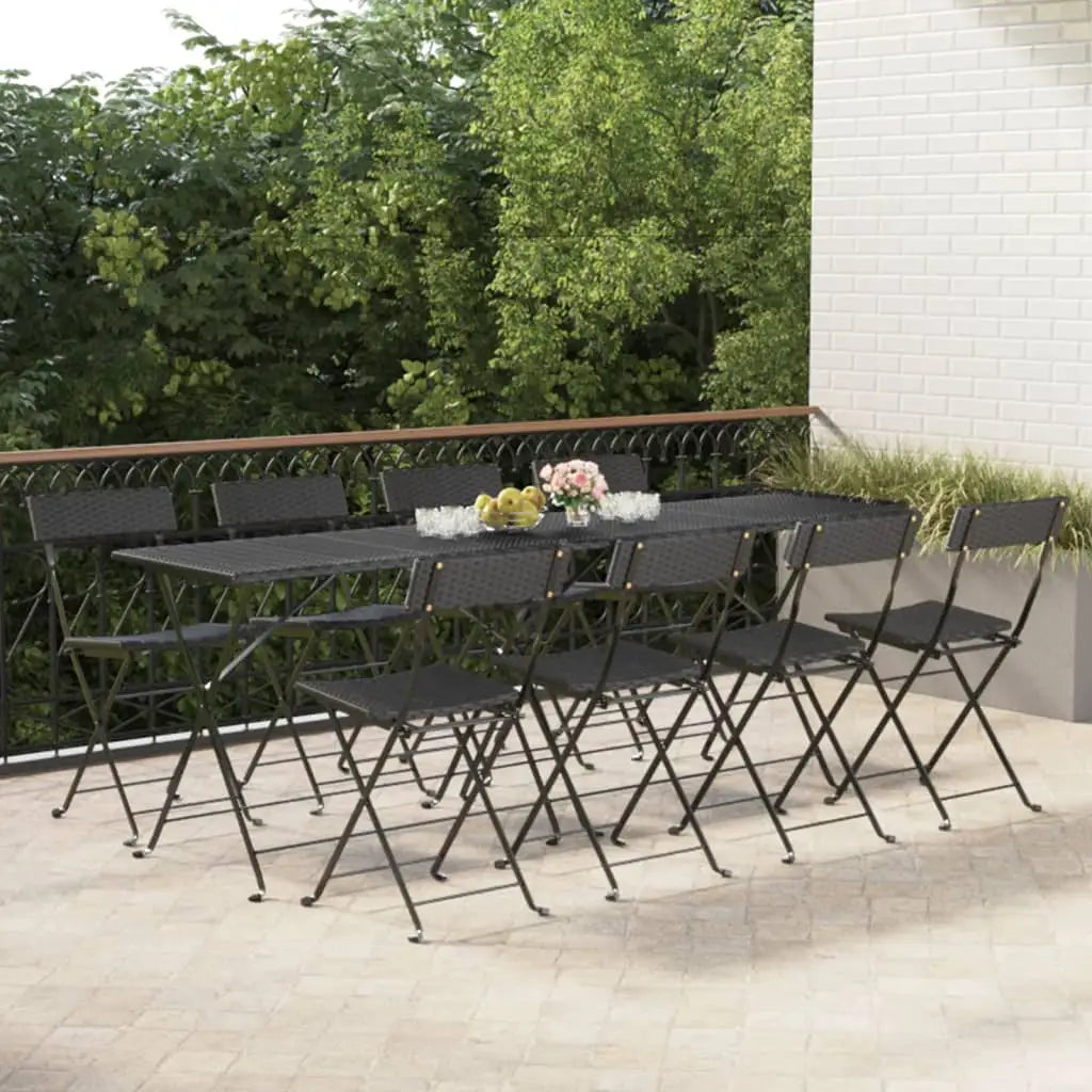 vidaXL Chair Outdoor Bistro Accent Folding Side Chair Poly Rattan and Steel - Black / 8 pcs - Outdoor Chair