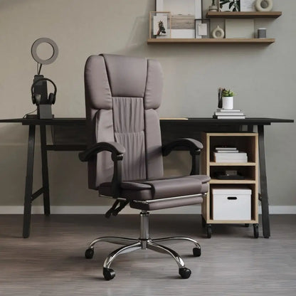 vidaXL Chair Reclining Desk Chair with Wheels for Living Room Faux Leather - Gray - Furniture > Office Furniture >