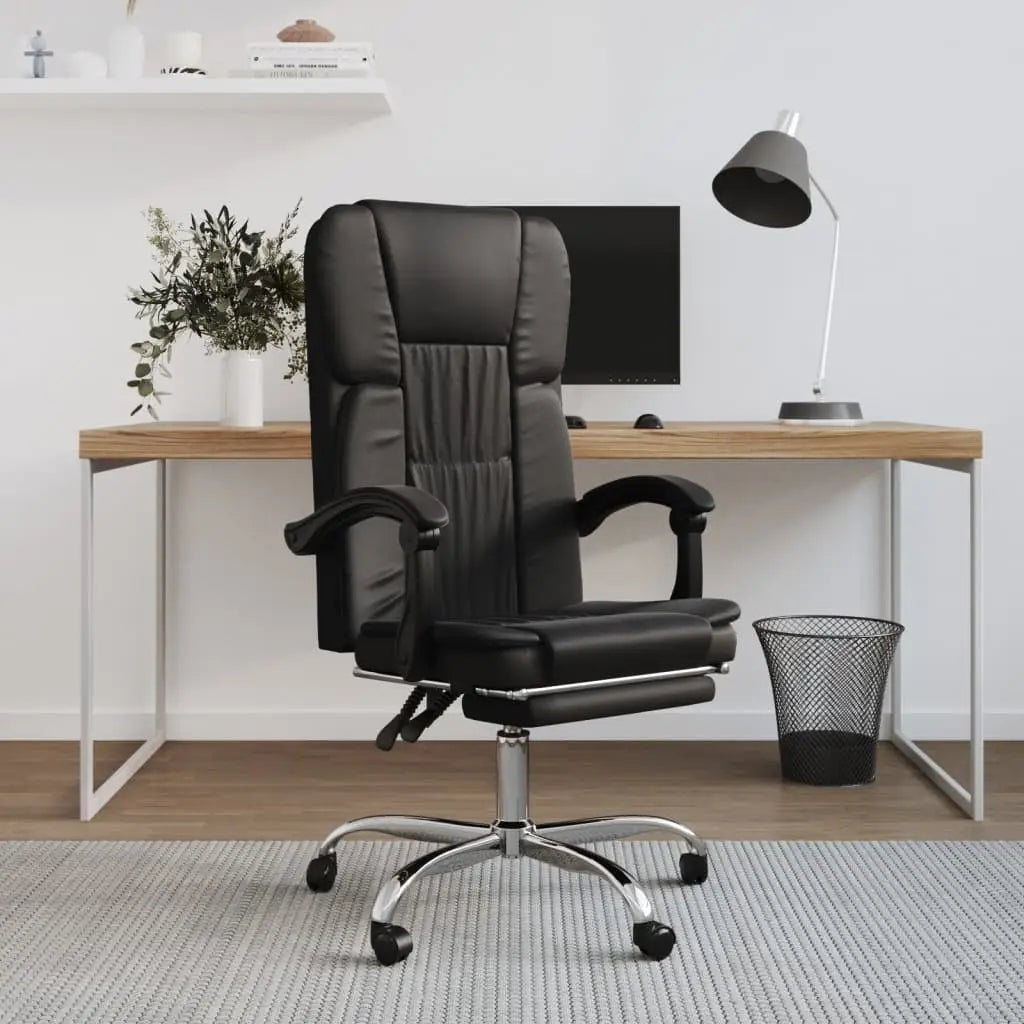 vidaXL Chair Reclining Desk Chair with Wheels for Living Room Faux Leather - Black - Furniture > Office Furniture >