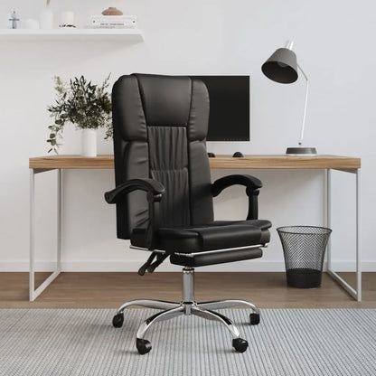 vidaXL Chair Reclining Desk Chair with Wheels for Living Room Faux Leather - Black - Furniture > Office Furniture >