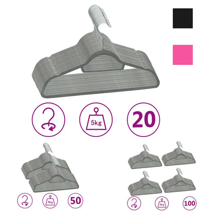 vidaXL Clothes Hanger Set Coat Hanger Clothes Organizer Rack Anti-slip Velvet - Black / 100 pcs - Home & Garden >