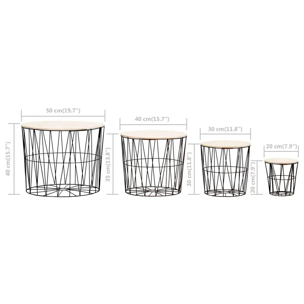 vidaXL Coffee Table 4 pcs Round End Table Sofa Table Living Room Furniture - Black - Furniture > Tables > Accent Tables