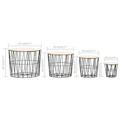 vidaXL Coffee Table 4 pcs Round End Table Sofa Table Living Room Furniture - Black - Furniture > Tables > Accent Tables