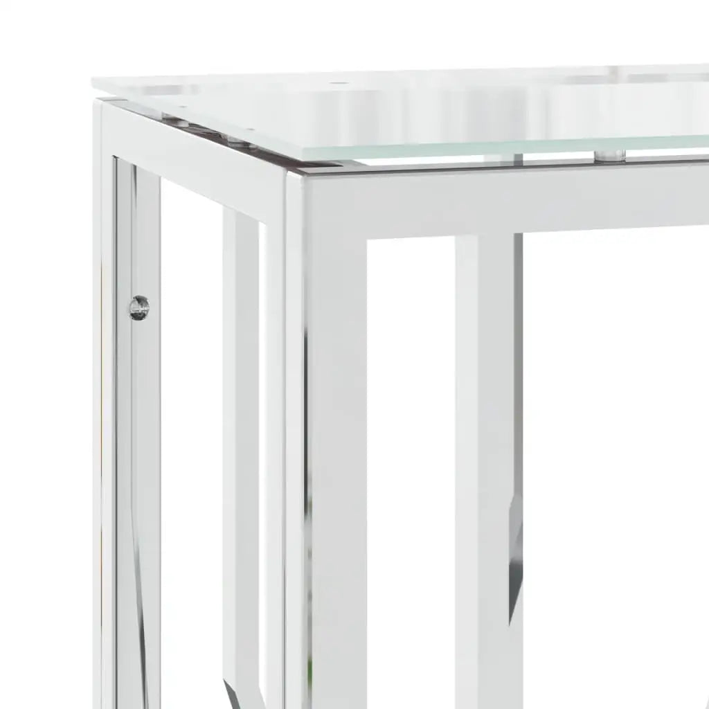 vidaXL Console Table 27.6’’x11.8’’x27.6’’ Stainless Steel and Glass - Furniture > Tables > Accent Tables > End Tables