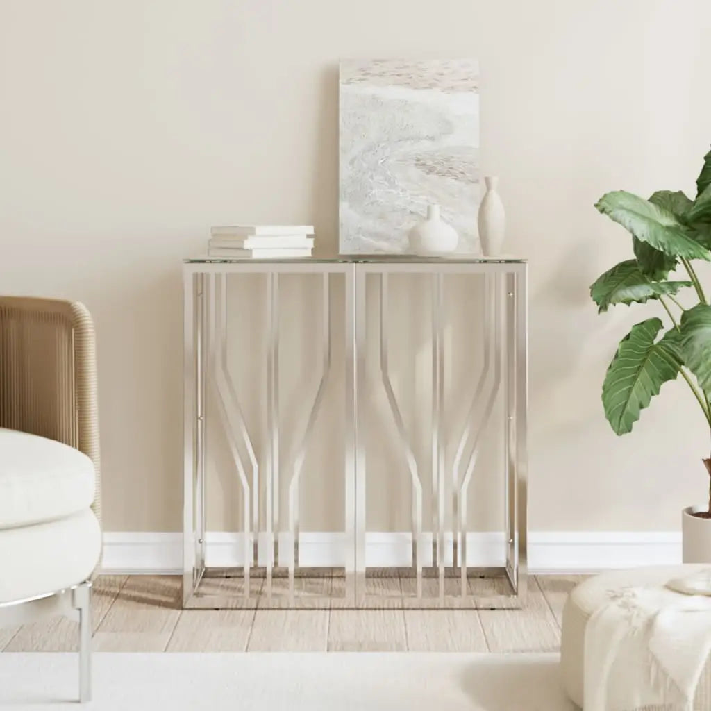 vidaXL Console Table 27.6’’x11.8’’x27.6’’ Stainless Steel and Glass - Furniture > Tables > Accent Tables > End Tables