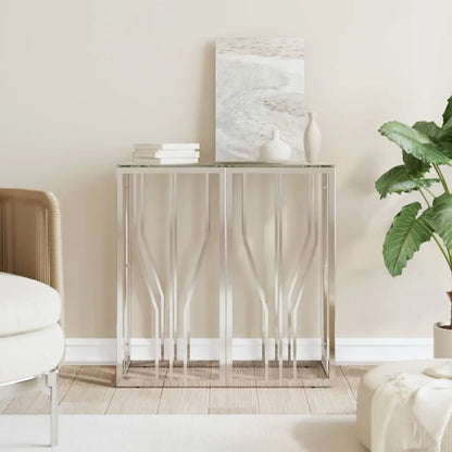 vidaXL Console Table 27.6’’x11.8’’x27.6’’ Stainless Steel and Glass - Furniture > Tables > Accent Tables > End Tables