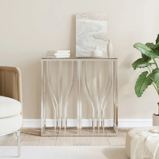 vidaXL Console Table 27.6’’x11.8’’x27.6’’ Stainless Steel and Glass - Furniture > Tables > Accent Tables > End Tables