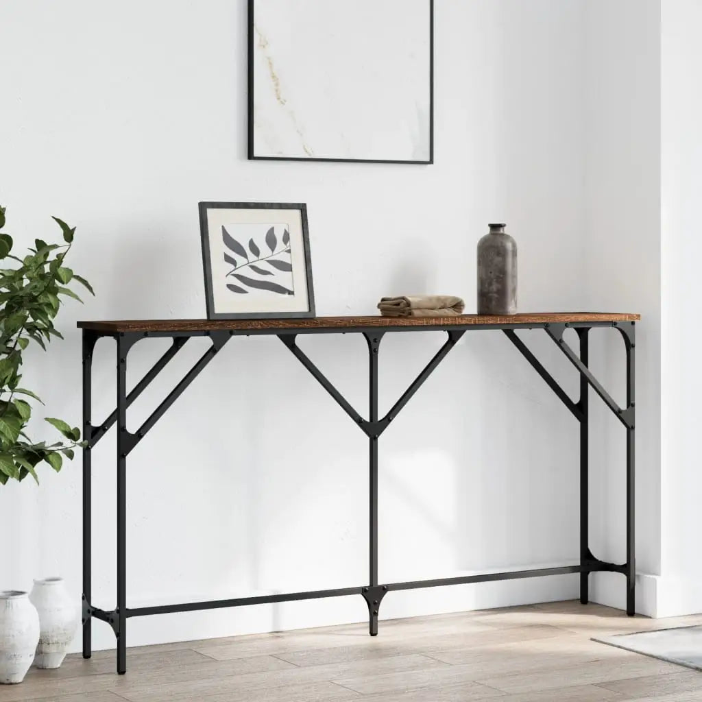 vidaXL Console Table Storage Side Sofa Desk for Living Room Engineered Wood - Brown oak / 55.1’’ x 9.1’’ x 29.5’’/ 1