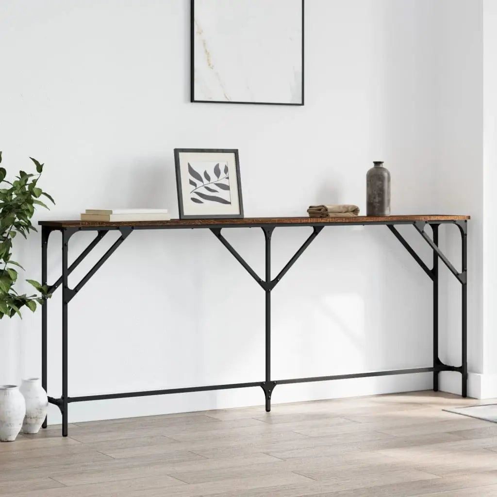 vidaXL Console Table Storage Side Sofa Desk for Living Room Engineered Wood - Brown oak / 70.9’’ x 9.1’’ x 29.5’’/ 1