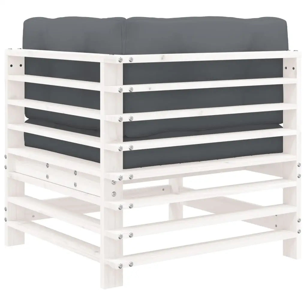 vidaXL Corner Sofa with Cushions White Solid Wood Pine - Sectional Sofa