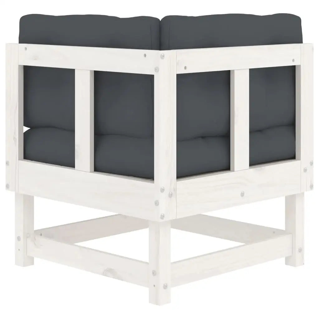 vidaXL Corner Sofa with Cushions White Solid Wood Pine - Sectional Sofa