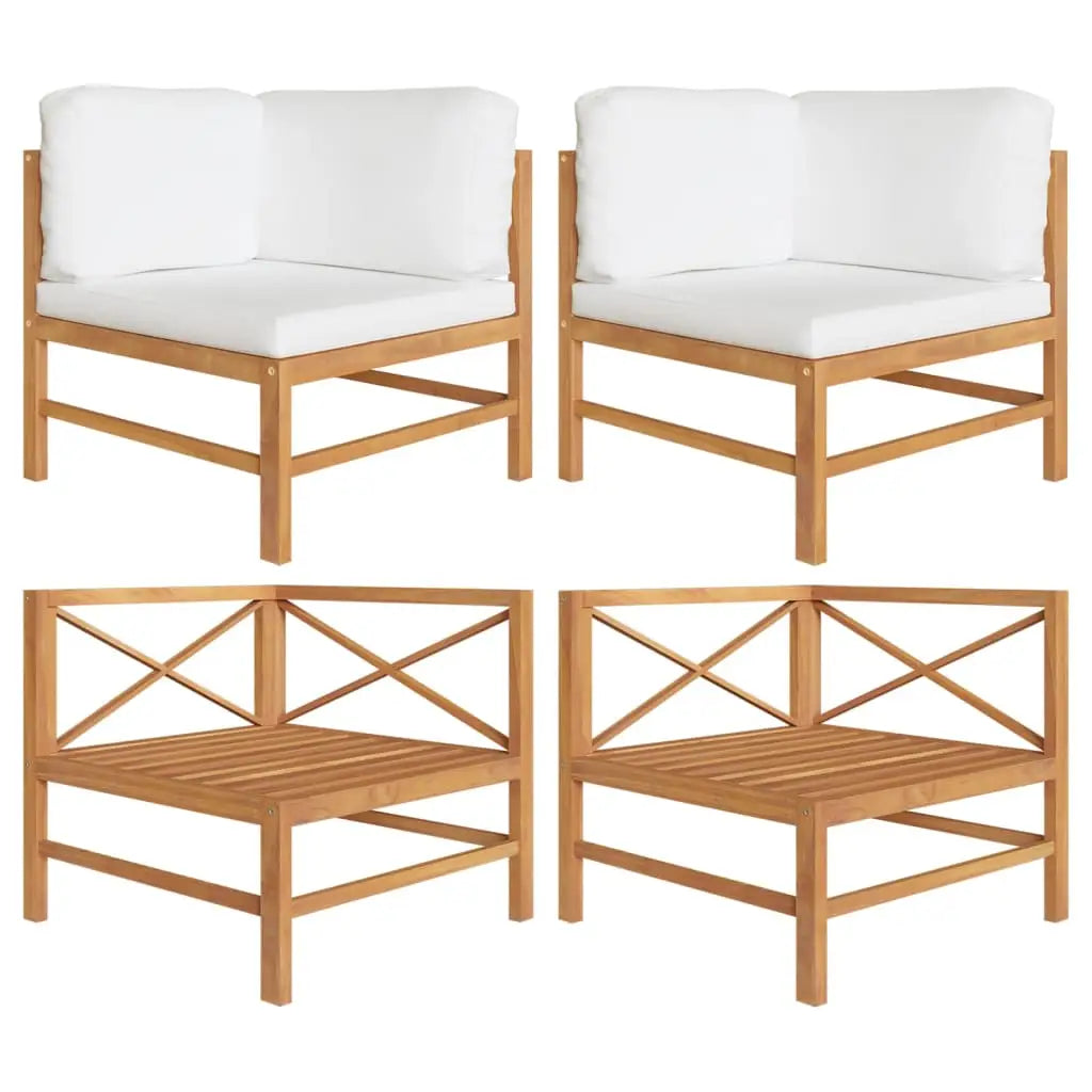 vidaXL Corner Sofas 2 pcs with Cream Cushions Solid Teak Wood - Outdoor Sofa