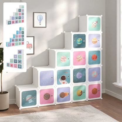 vidaXL Cube Storage Cabinet for Kids with 15 Cubes White PP - White / 155 x 31.5 x 154 cm/ 1 pcs/ piece - Home & Garden