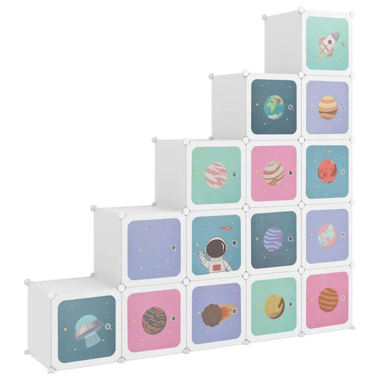 vidaXL Cube Storage Cabinet for Kids with 15 Cubes White PP - White / 155 x 31.5 x 154 cm/ 1 pcs/ piece - Home & Garden