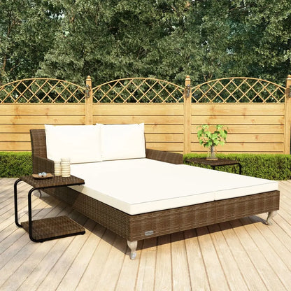 vidaXL Daybed 2-Person Patio Garden Sun Lounge Bed with Cushions Poly Rattan - Brown - Outdoor Bed