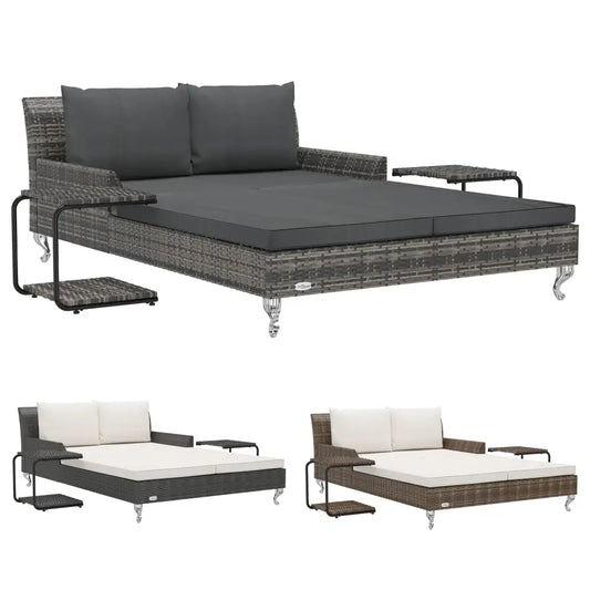 vidaXL Daybed 2-Person Patio Garden Sun Lounge Bed with Cushions Poly Rattan - Outdoor Bed