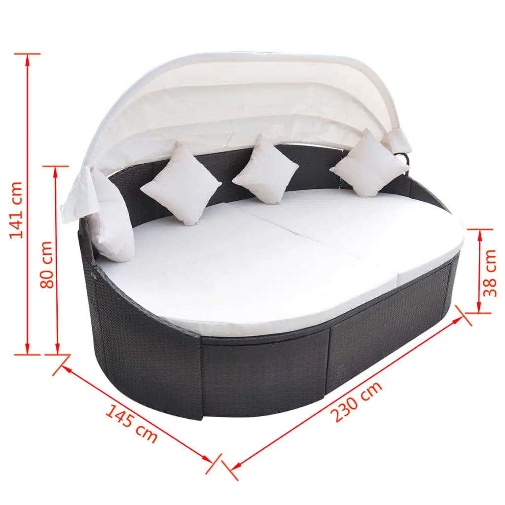 vidaXL Daybed Round Outdoor Patio Lounge Bed with Canopy for Lawn Poly Rattan - Lounge Bed