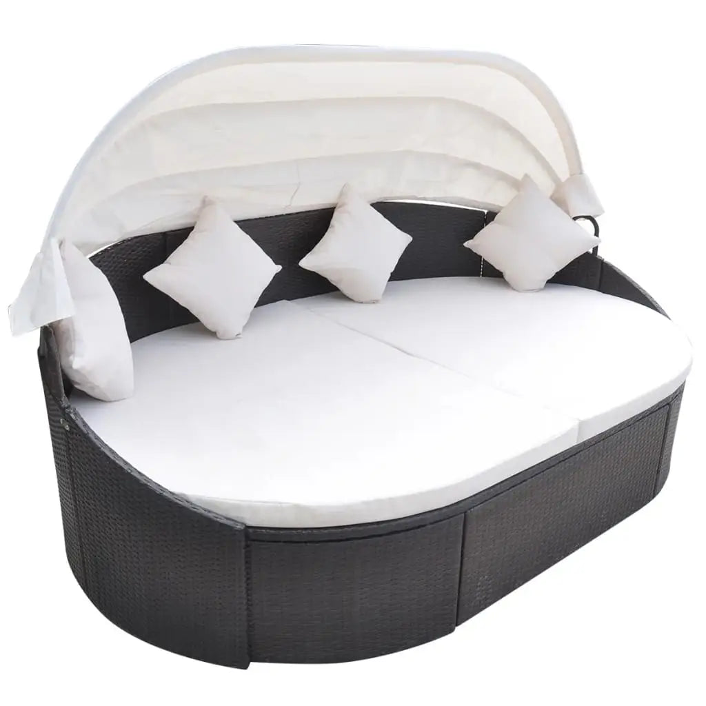 vidaXL Daybed Round Outdoor Patio Lounge Bed with Canopy for Lawn Poly Rattan - Lounge Bed