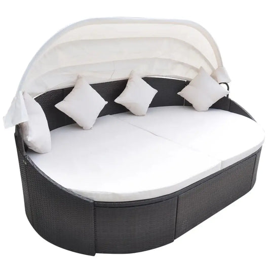 vidaXL Daybed Round Outdoor Patio Lounge Bed with Canopy for Lawn Poly Rattan - Lounge Bed