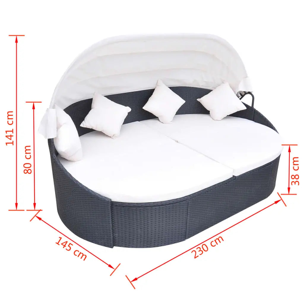 vidaXL Daybed Round Outdoor Patio Lounge Bed with Canopy for Lawn Poly Rattan - Lounge Bed
