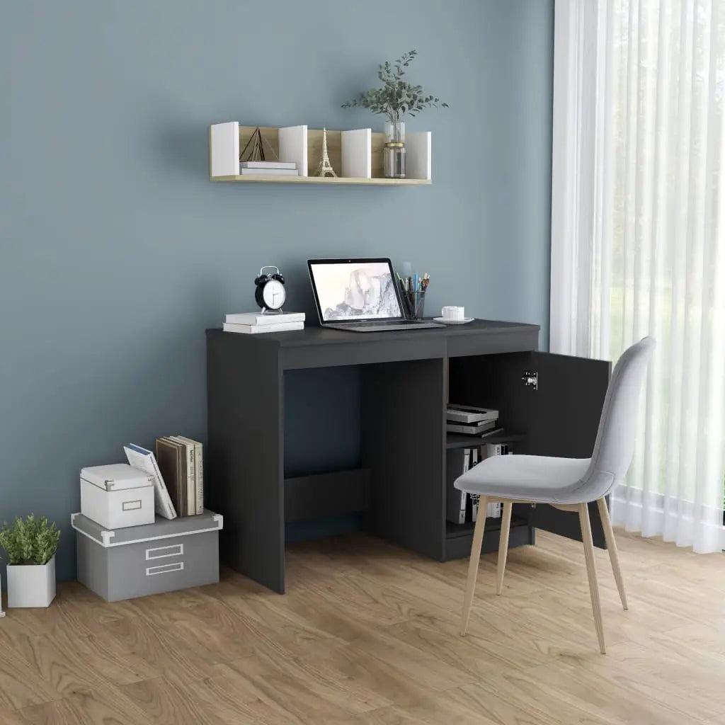 vidaXL Desk Computer Desk Office Desk Workstation with Shelves Engineered Wood - Gray - Furniture > Office Furniture >