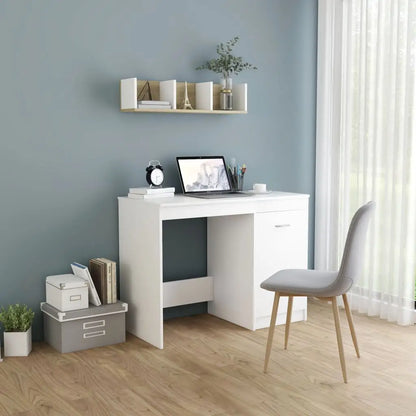 vidaXL Desk Computer Desk Office Desk Workstation with Shelves Engineered Wood - White - Furniture > Office Furniture >