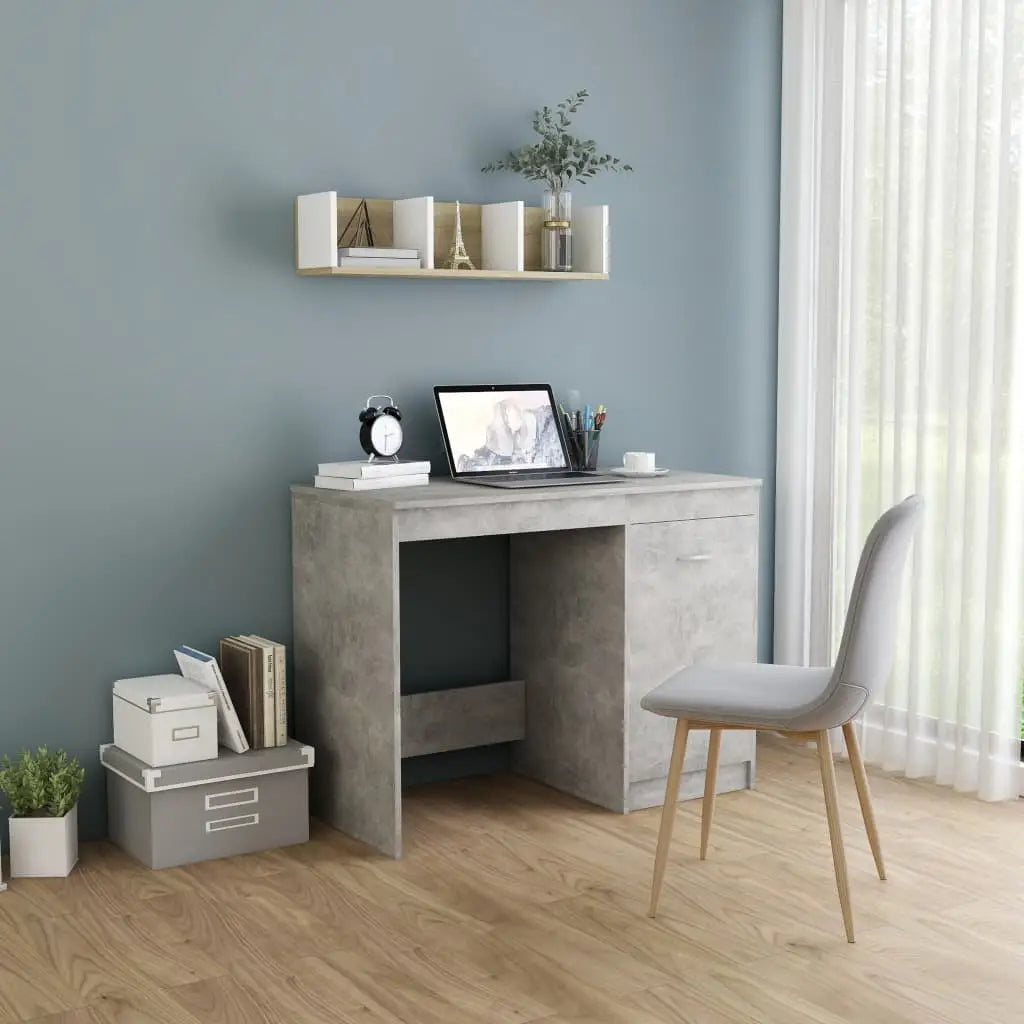 vidaXL Desk Computer Desk Office Desk Workstation with Shelves Engineered Wood - Concrete gray - Furniture > Office