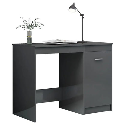 vidaXL Desk Computer Desk Office Desk Workstation with Shelves Engineered Wood - High gloss gray - Furniture > Office