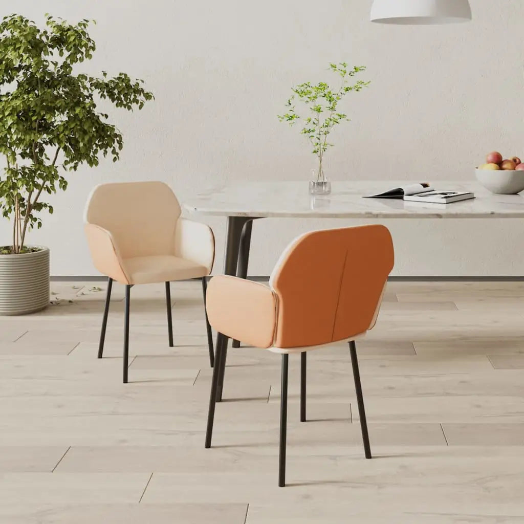 vidaXL Dining Chairs 2 Pcs Accent Upholstered Chair Fabric and Faux Leather - Cream - Furniture > Chairs > Kitchen &